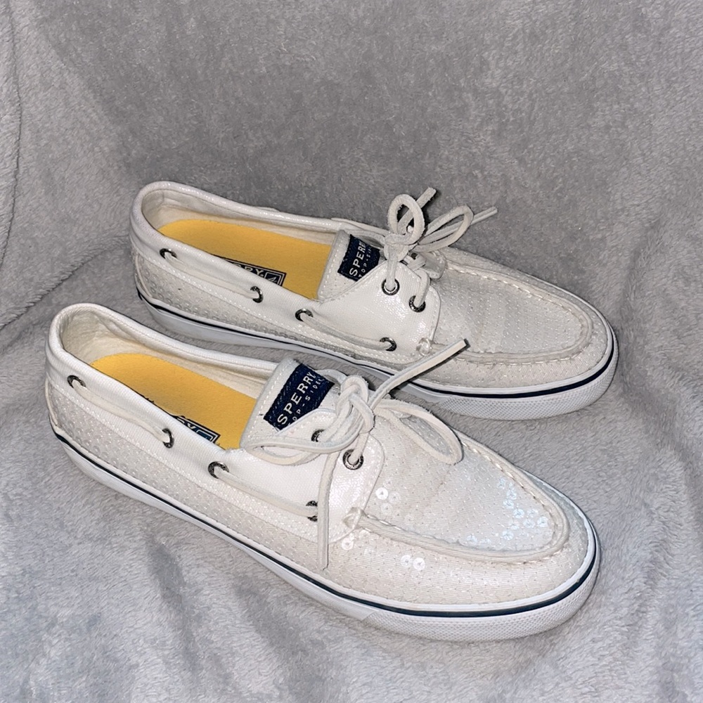 White Sequin Sperry